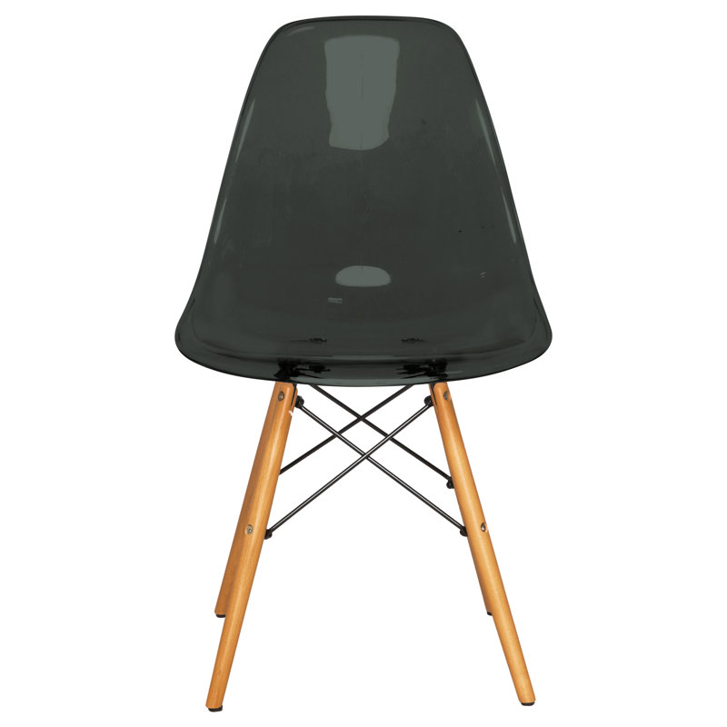 Dubuque Dining Side Chair with Metal Eiffel Base Design and Beech Wood Legs, Transparent Black, 2