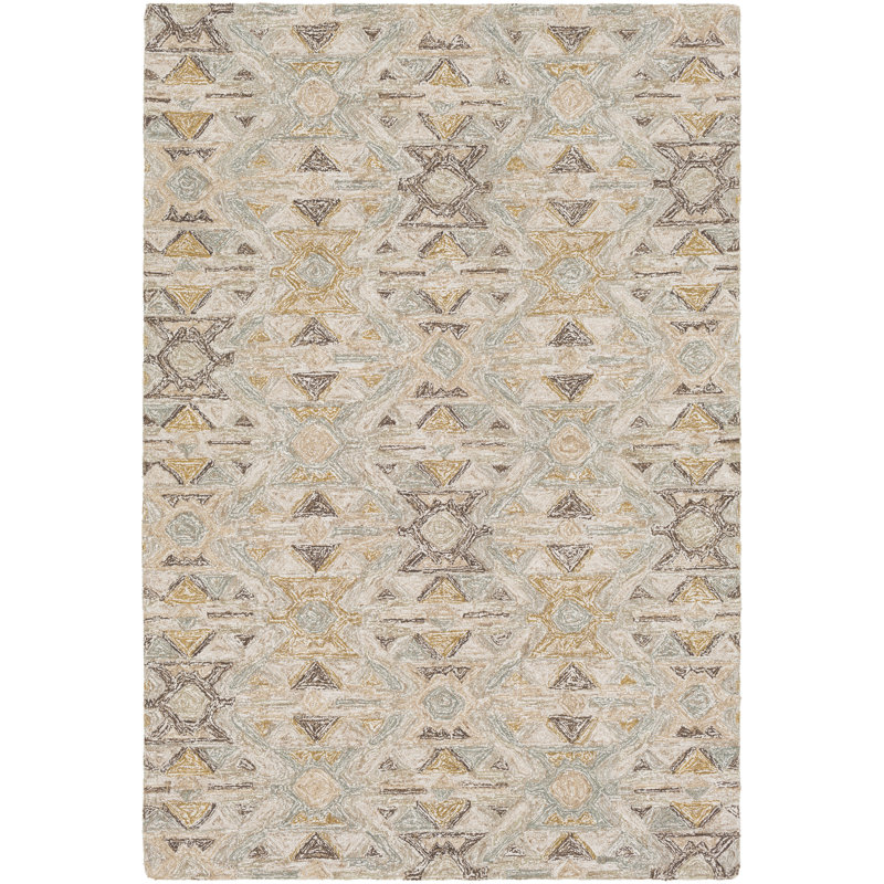Tapis crème/brun touffeté géométrique fait main Charboneau