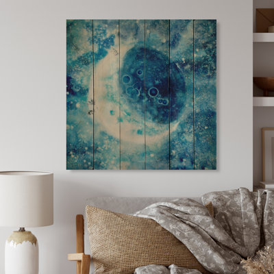 Illustration de la lune bleue - Peinture sur bois sans cadre