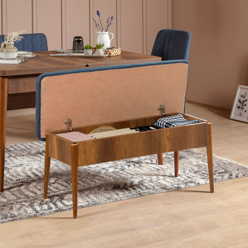 Banc rembourré Nalley, Walnut/Dark Blue