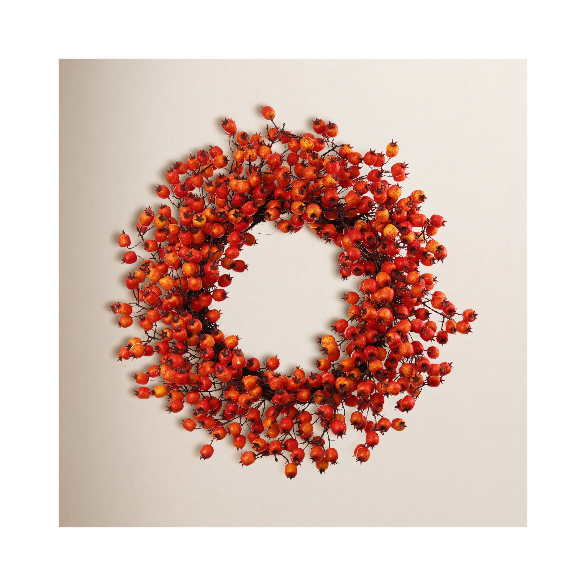 Frosted Berry Branch Tall Silk Wreath - Holiday Front Door Decor, 2, 20" H x 20" W x 3" D, Red