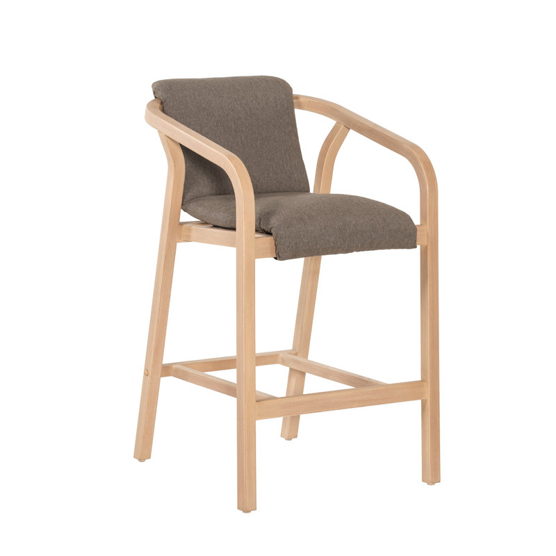 Tabouret de bar d'extérieur Lailoken, hauteur de comptoir, en bois d'eucalyptus avec assise en oléfine - Lot de 2