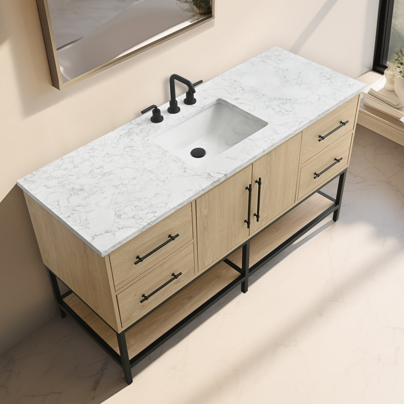Meuble-lavabo simple 60 po avec plateau en pierre d'ingénierie Cherita