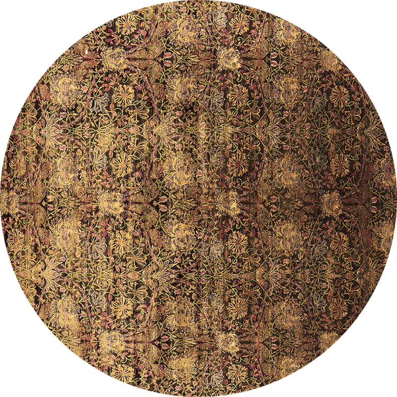 Tapis en laine / polyester Anjana fabriqué à la machine en brun, Rond 6 pi