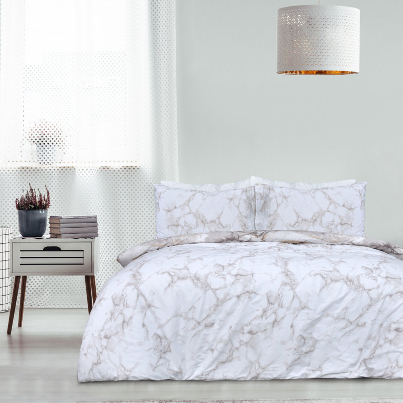 Kinley Polyester Abstract Duvet Cover Set with Pillowcases, Natural, Super King - 2 Standard Pillowcases