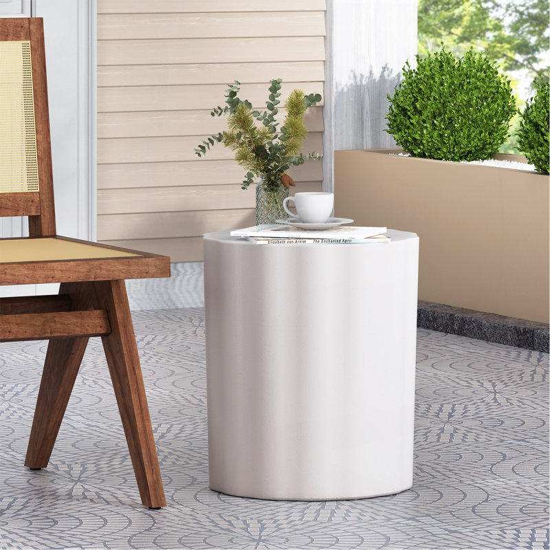 Table d'appoint d'extérieur en béton léger, Blanc antique