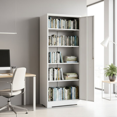 Armoire de rangement en métal 71 po avec 4 tablettes réglables, portes verrouillables, blanc crème, rouille, idéale pour la lessive et l'entreposage