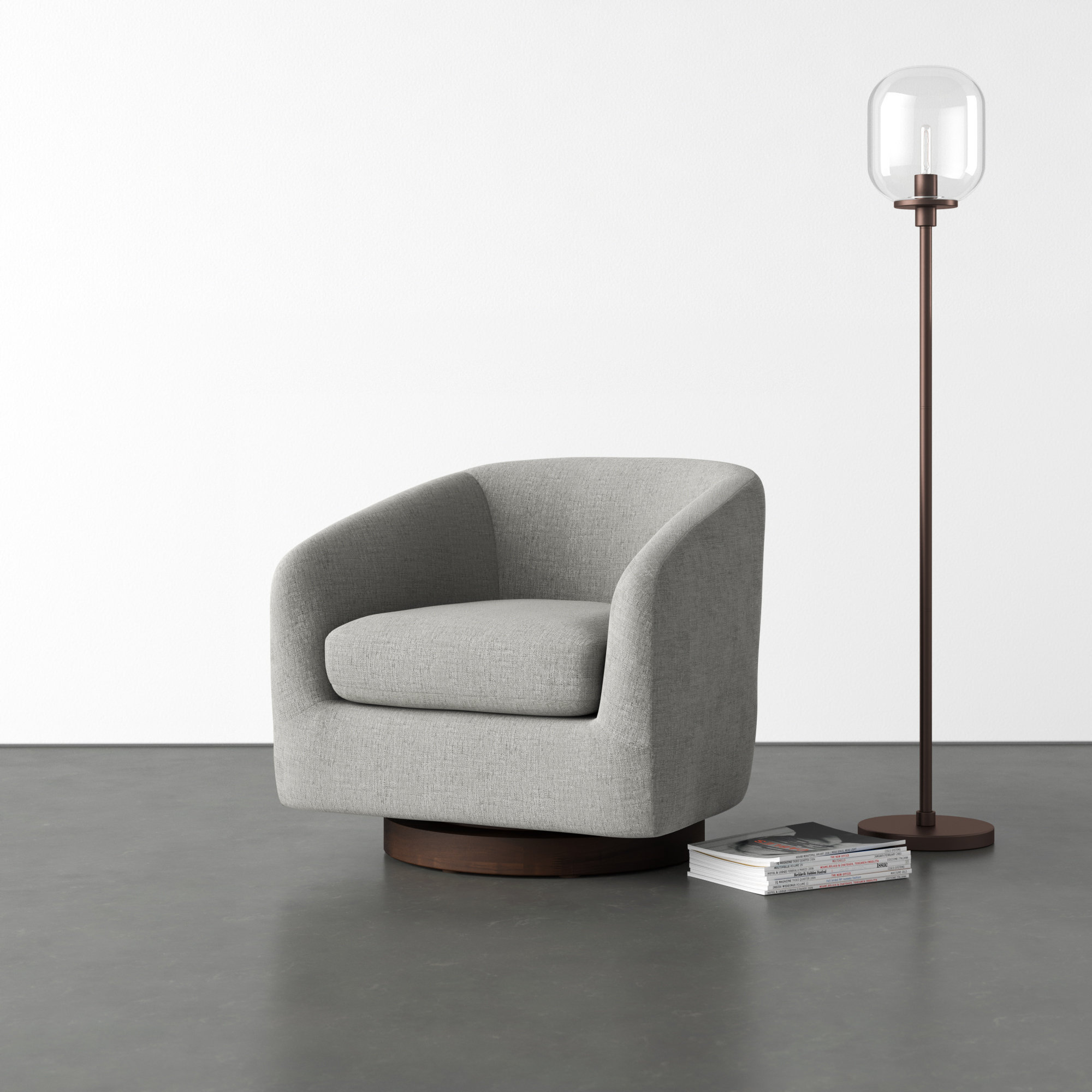 Bennett Upholstered Swivel Barrel Chair, Fredrickson Marble Basketweave