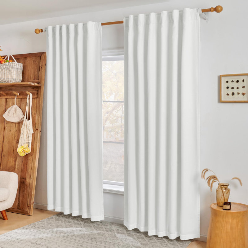 100% Blackout Curtains with Double Layer, Full Light Blocking, Thermal Insulation, Back Tab Drapes (Set of 2), White
