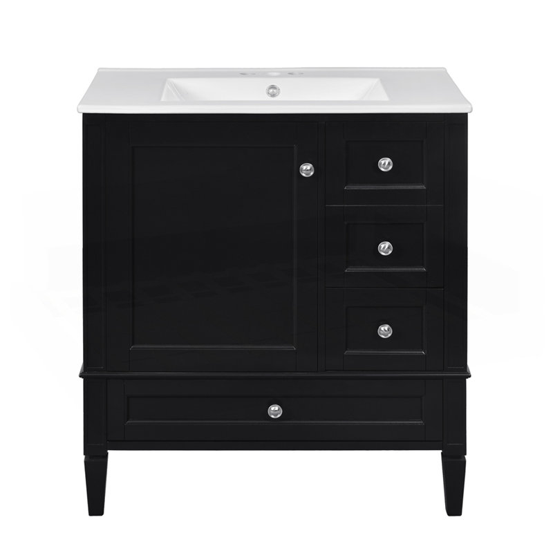 Meuble-lavabo 30 po avec lavabo en céramique, Noir, noir, noir, noir