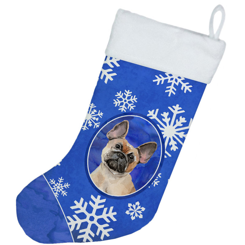 Chaussette de noël winter flocons de noël, Bouledogue français brun clair