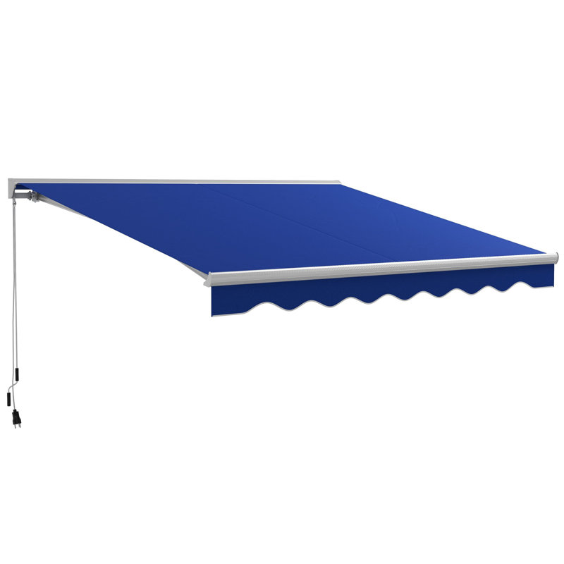 Auvent de terrasse rétractable en polyester Outsunny, Bleu, Couleur unie, H 13 pi x l 10 pi