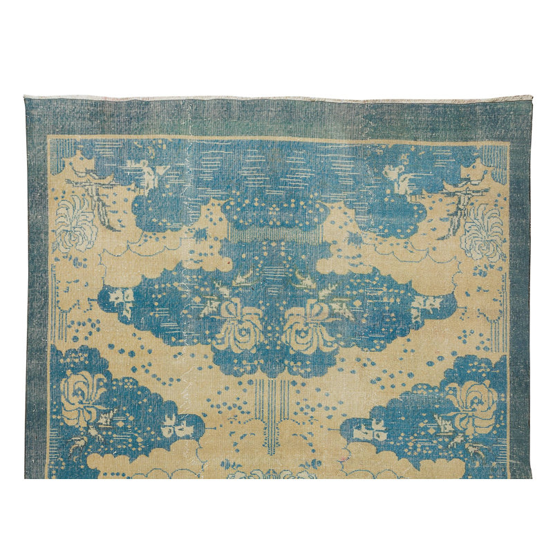 Tapis turc noué à la main de 7 pi x 10,2 pi, authentique tapis en laine et en coton