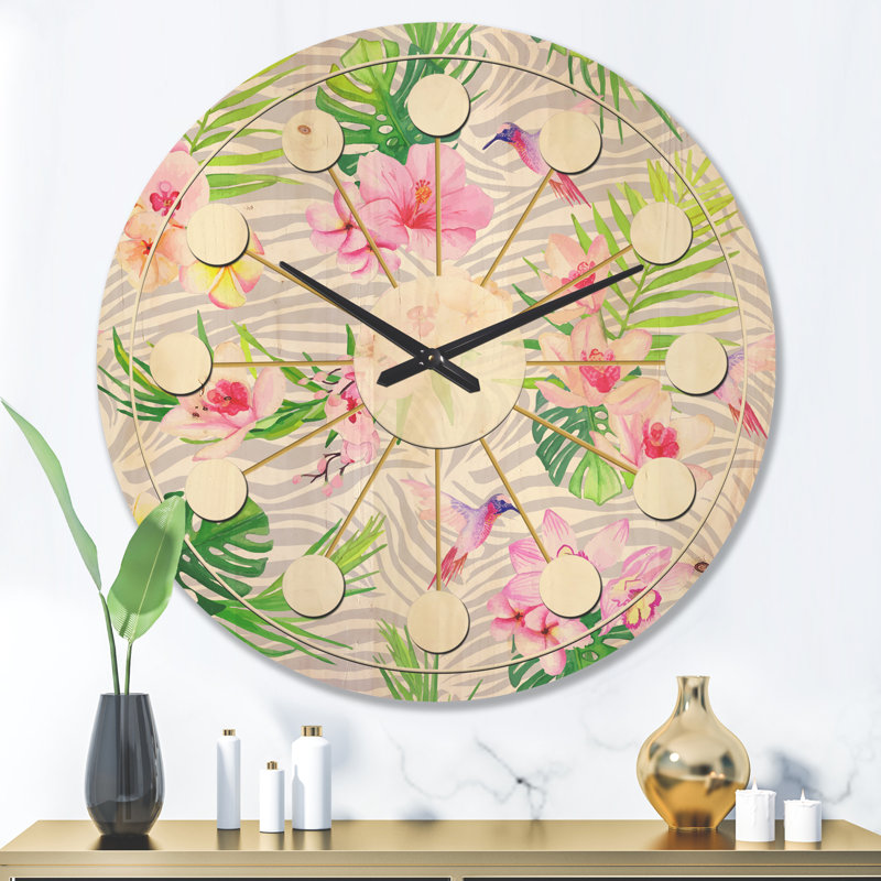 Horloge murale en bois Tropical Botanicals and Flowers VI, Grand