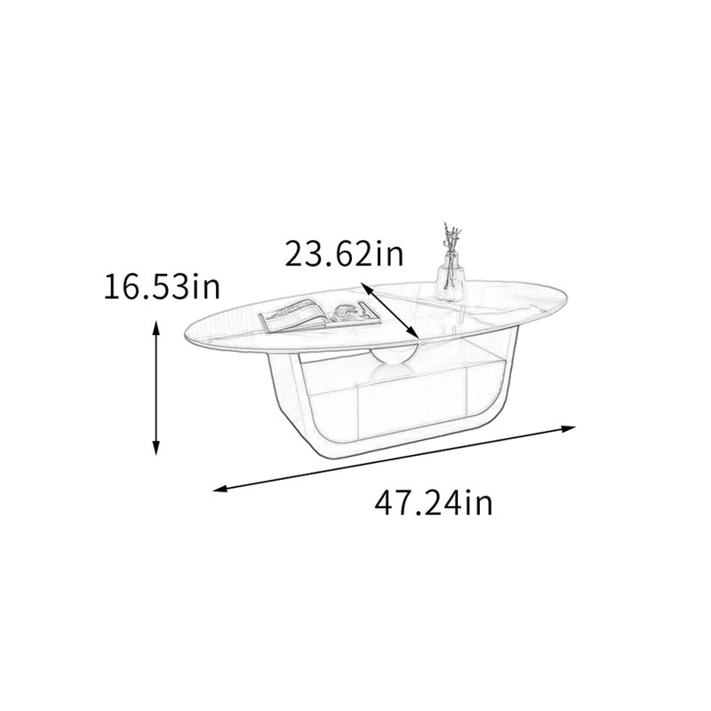 Table basse moderne avec rangement en ardoise, H 16,53 po x L 47,24 po x l 23,62 po, Blanc / Gris