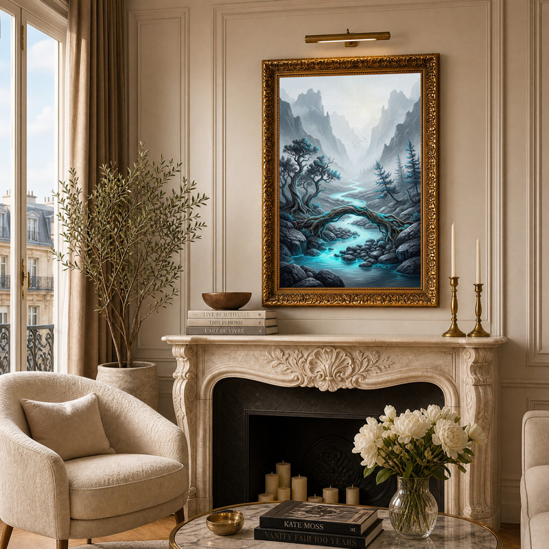 «Glowing Blue River and Tw torsed Trees in Misty Canyon», art mural sur toile, H 24 po x l 16 po