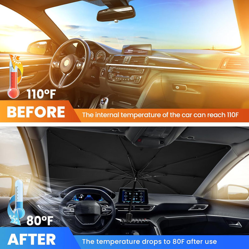 Windshield Sun Shade Umbrella - Foldable Car Sun Shade Windshield For Front Window, Sun Visor For Car Keeps Your Vehicle Cool, For Most Sedans SUV And Trucks(55.2 X 31.5 In)