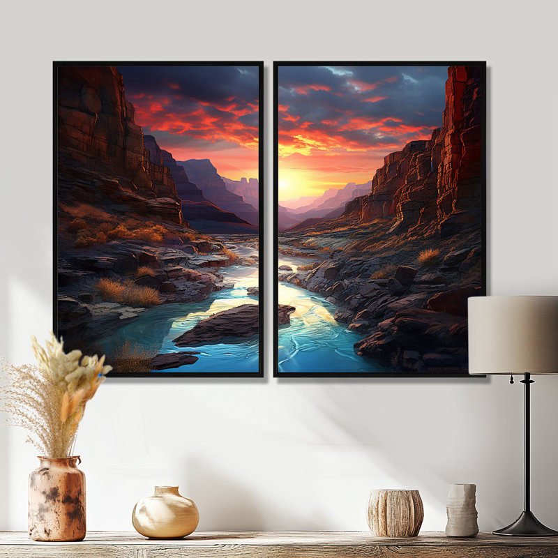 Canyon Canyon Sunset I - Art mural traditionnel, 36" H x 48" W, Impression encadrée flottante, Black