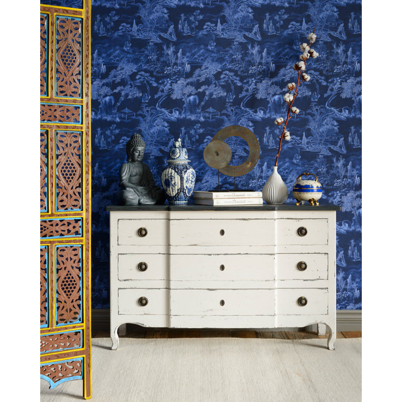 Indigo Addiction Toile Wallpaper Roll