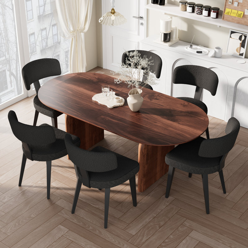 Oval Dining Table Sets, Brown/Black, 7 Pieces (Table, 6 Chairs)