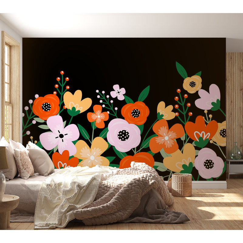 Adhésif mural pelez et collez - fleurs abstraites colorées, L 41 po x l 57 po, Peel & Stick