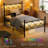 Twin Size Black Metal Platform Bed Frame With RGB LED Lights,Charging Station,Heavy Duty,Remote And App Control,Under Bed Storage-1188932327-1188932326