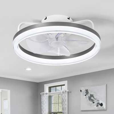 Saesha 20" 7-Blade Modern Bladeless Caged White and Grey Ceiling Fan with Lights and Remote