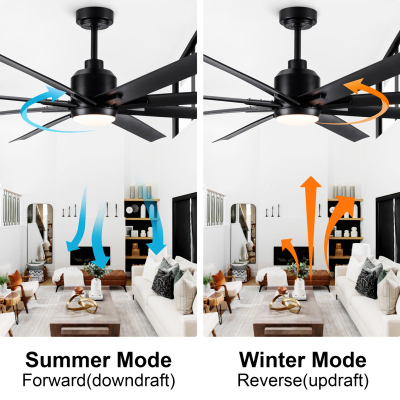 72'' Indoor Smart Black Ceiling Fan With LED Light And App Remote Control