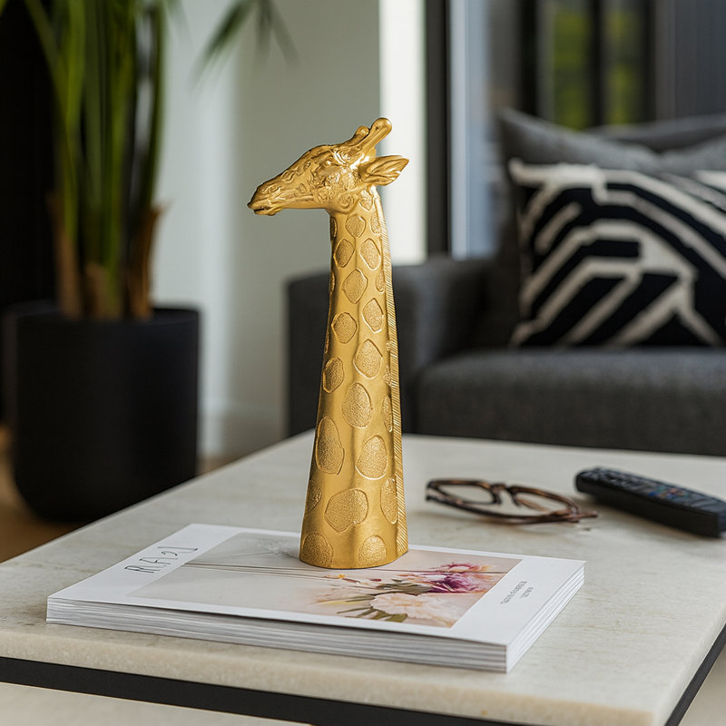 Decorative Resin Giraffe Sculpture Figurine for Tabletop Home Decor - Modern Animal Statue Accent for Desks, Living Room Decoration - Gold & Metallic