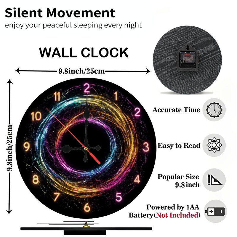 Neon effect Clock Energy Vortex