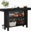 Modern Black Home Bar Unit – 2-Tier Mini Bar Table with Footrest, Tall Pub Table for Kitchen, Bistro, Dining Room, Living Room – Industrial Coffee Bar Cabinet