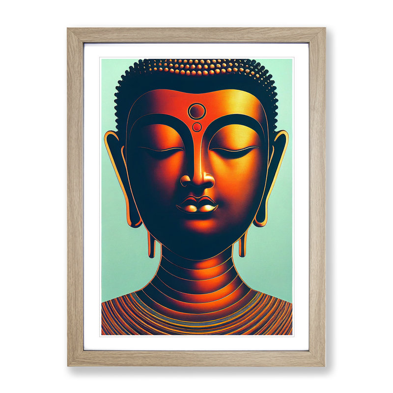 Enigmatic Buddha - Single Picture Frame Print, 64cm H x 46cm W, Oak