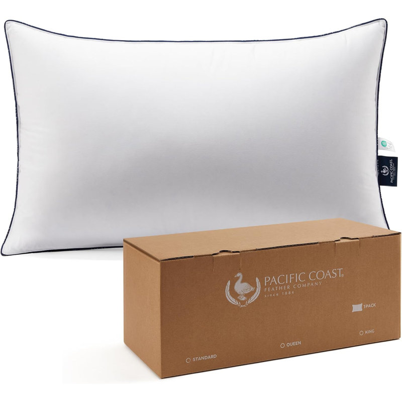 Pacific Coast Hotel Collection Goose Feather and Down Pillow for Sleeping, Queen Size 1 Pack, 1, Queen