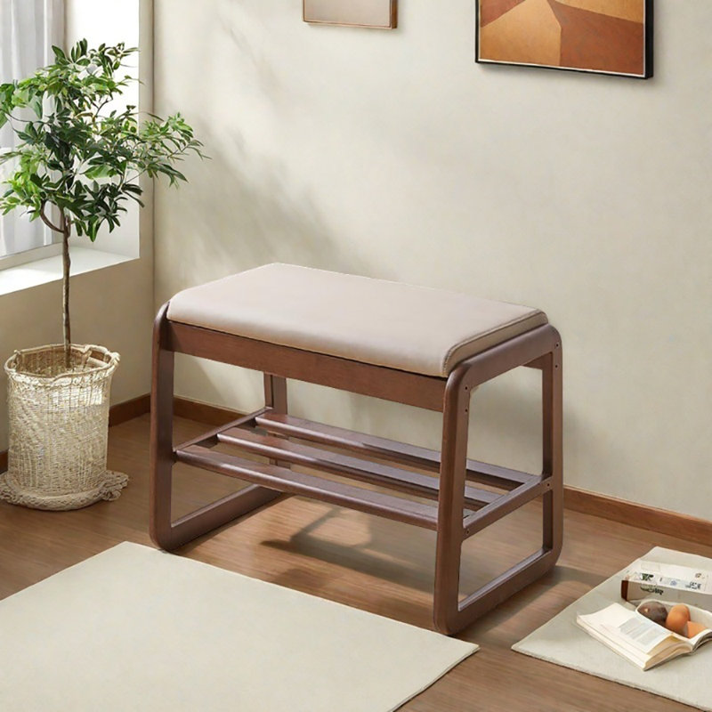 21.7in Shoe Storage Bench, Beige/Dark Walnut