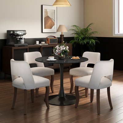 Ensemble de table de salle à manger 31 po avec chaises 2/4 en tissu, style maison de campagne industrielle pour petits espaces