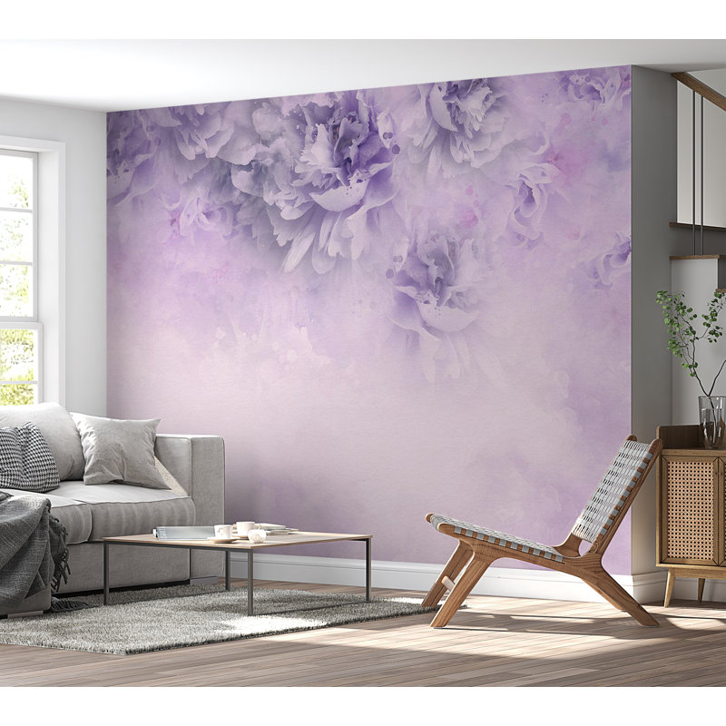 Adhésif mural pelez et collez - composition florale mauve clair, L 27 po x l 38 po