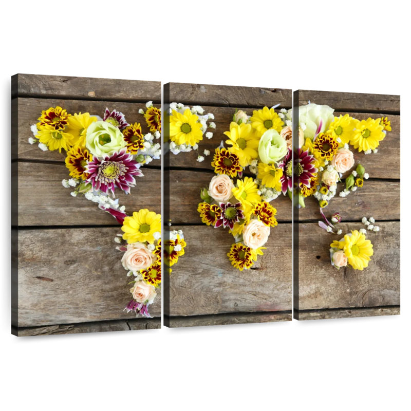 Aliaz Floral World Map, 36" H x 57" W