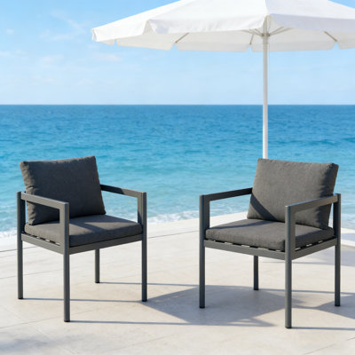Outdoor Dining Chair Set of 2 with All-Weather Aluminum Frame and Comfortable Fabric Cushions, Supports 300lbs Each.