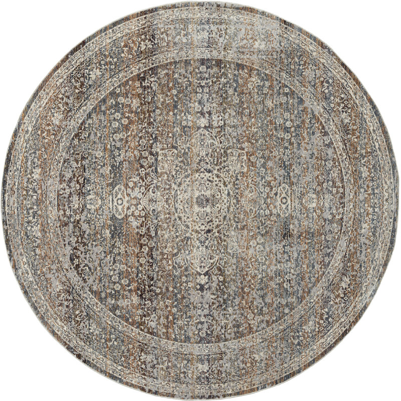 Dmon Floral Area Rug in Blue, Round 7'9"