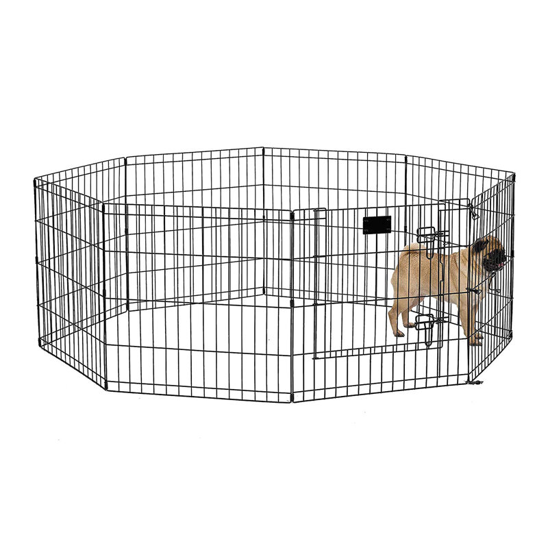 Black Metal 24"H Pet Exercise Playpen with Door
