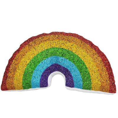 Sparkles Home Luminous Rainbow Shaped Pillow | Rhinestones on White Velvet | 7x16 in