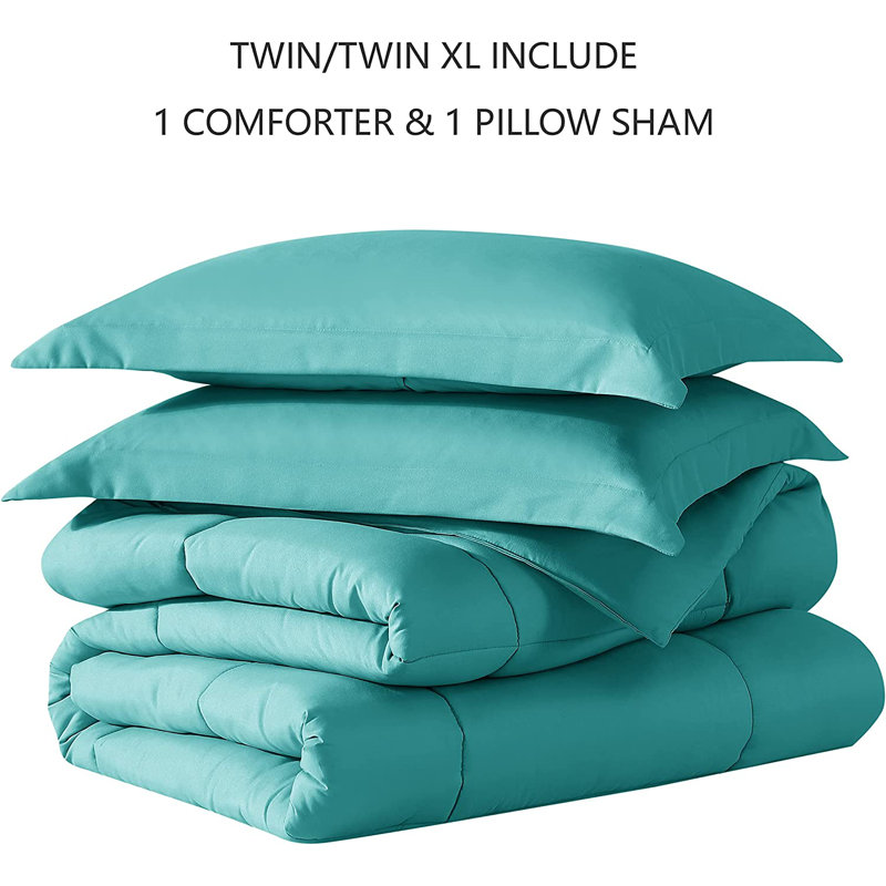 Box Stitch Comforter, Twin Comforter + 1 Standard Sham, Turquoise