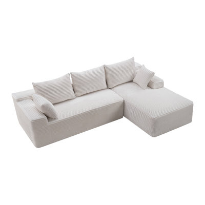 Canapé modulaire 94,5 po avec méridienne réversible en L et velours côtelé pour salon