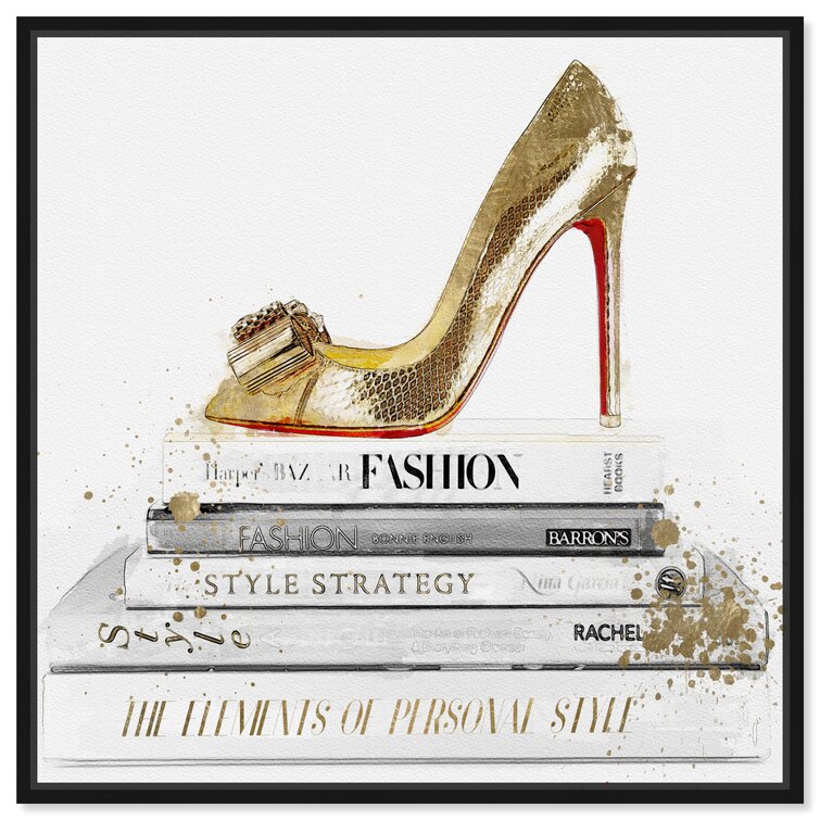 House of Hampton 'Fashion and Glam High Heel and Fashion Books Glam Stiletto Shoes' Canvas Art House of Hampton Size: 12 H x 12 W x 1 D