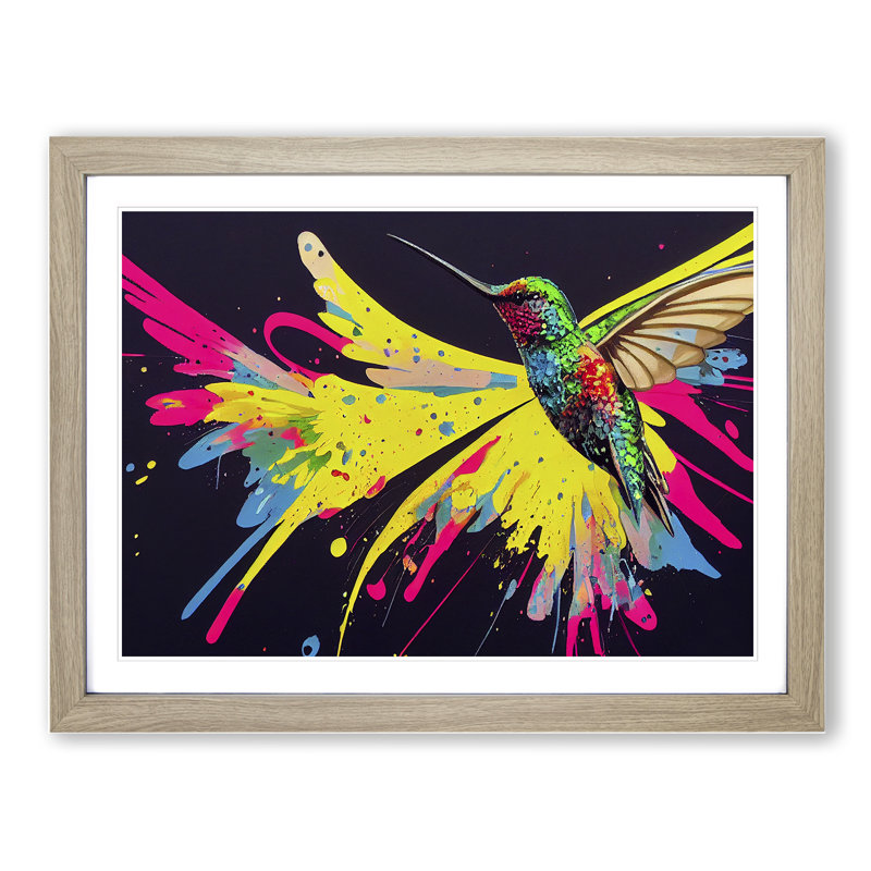 Hummingbird In Colour Vol.4 Abstract - Single Picture Frame Painting, 34cm H x 46cm W x 2cm D, Oak