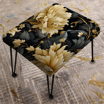Luxurious Black And Beige Flowers Damask - Damask Rectangle Ottoman