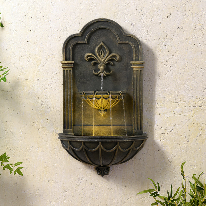 Fleur-De-Lis Outdoor Water Fountain With Warm Glow Lighting, Black
