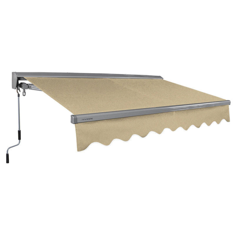 Classic Series 10'x8' Manual Patio Retractable Awning, 9.8" H x 120" W x 96" D, Light Taupe