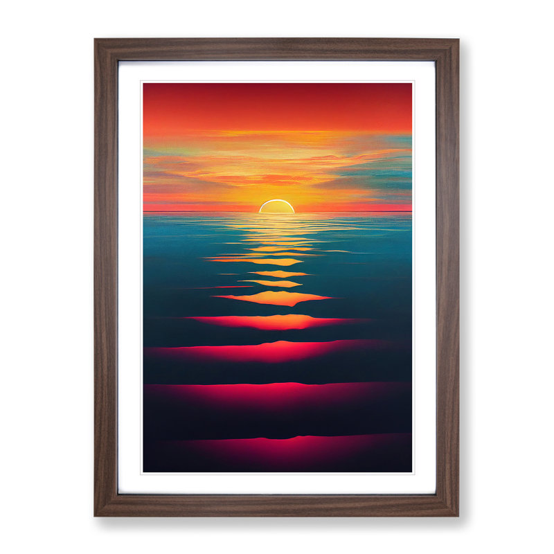 Timeless Ocean Sunset - Wall Art, 36cm H x 27cm W, Walnut Picture Frame, White