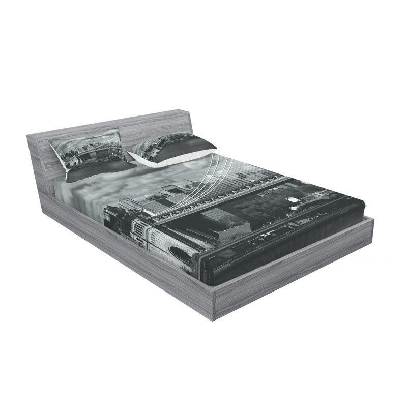 Full Size Black and White Microfiber Sheet Set with NYC Print